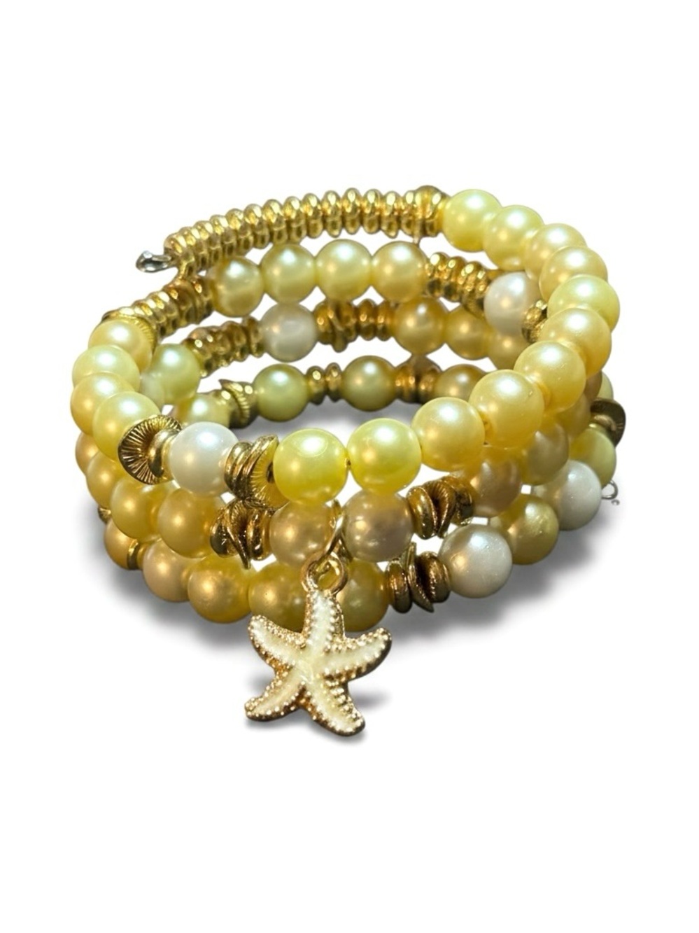 Gold Pearl Coil Bracelet with Starfish Charm - Women Jewelry - Picture 4 of 5